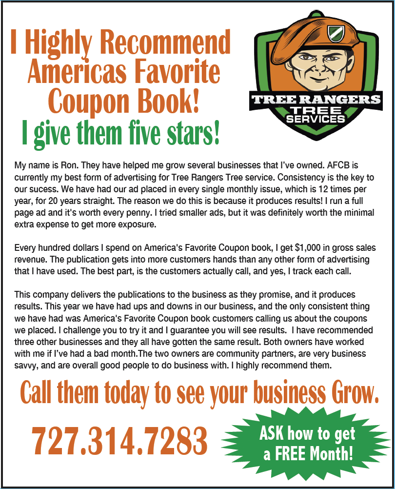 Testimonial from Tree Rangers Tree Services — AFCB Testimonial in America's Favorite Coupon Book