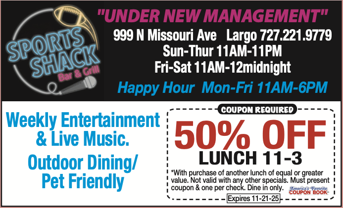 Past ad for Sports Shack Bar & Grill