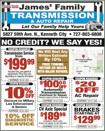 Past ad for James' Family Transmission & Auto Repair