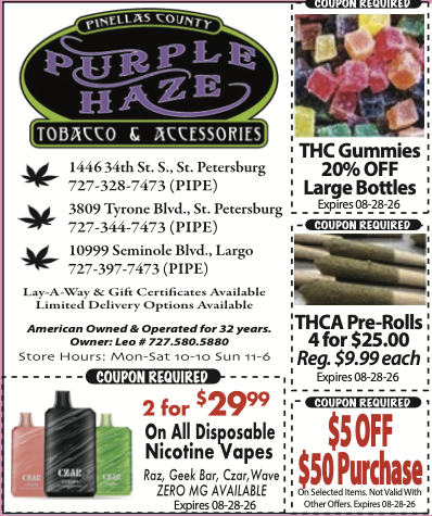 America's Favorite Coupon Book ad for Purple Haze Tobacco & Accessories