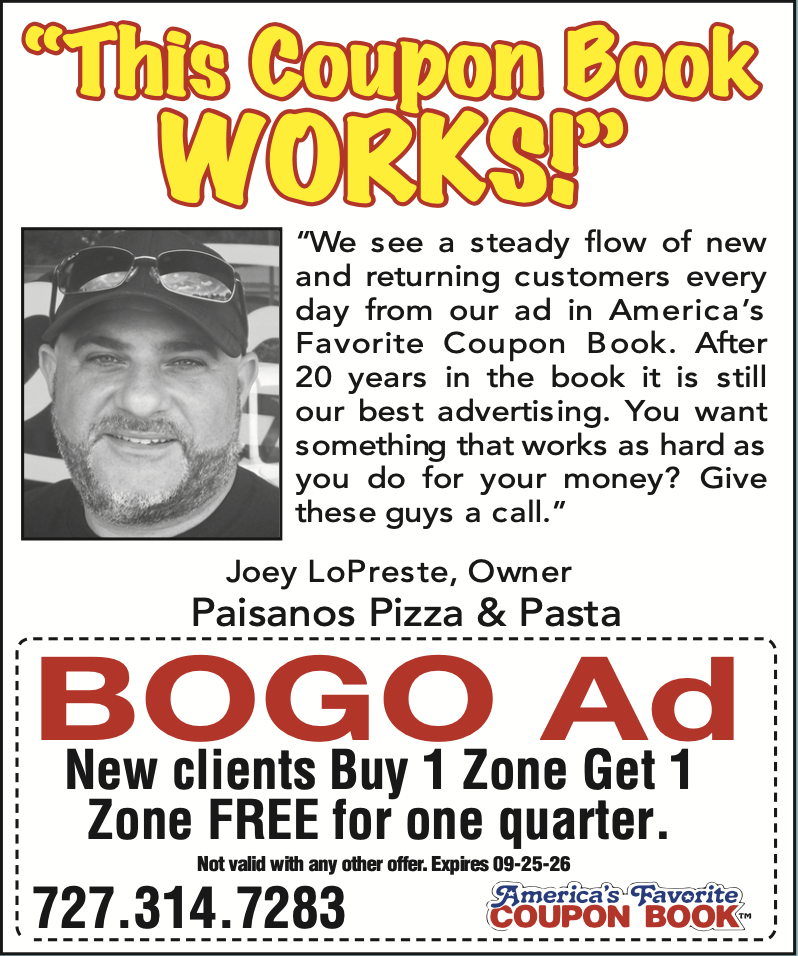 Testimonial from Paisanos Pizza & Pasta (testimonial) in America's Favorite Coupon Book