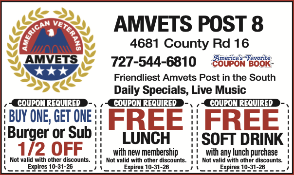 America's Favorite Coupon Book ad for AMVETS Post 8