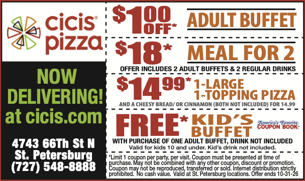 America's Favorite Coupon Book ad for Cicis Pizza