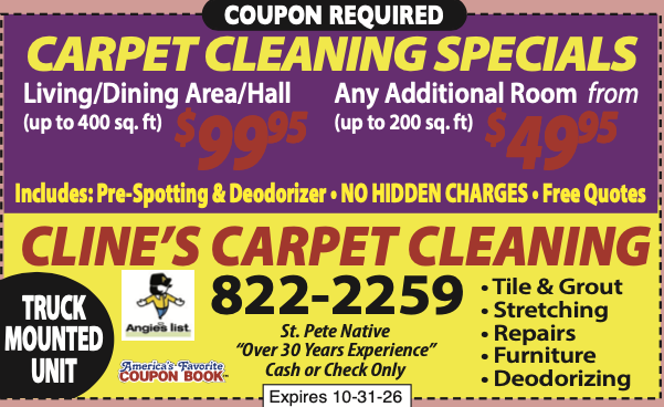 America's Favorite Coupon Book ad for Cline's Carpet Cleaning