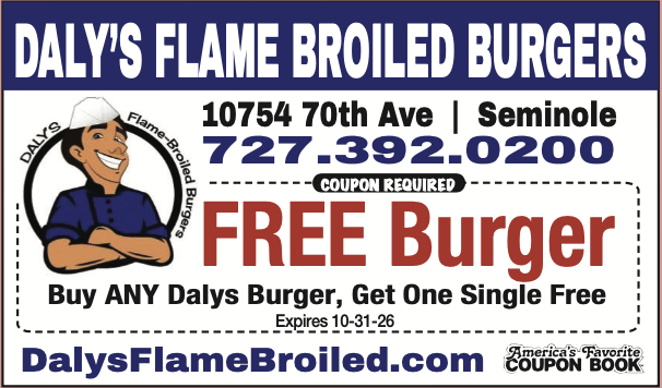 America's Favorite Coupon Book ad for Daly's Flame Broiled Burgers