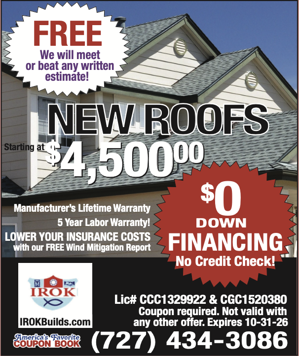 America's Favorite Coupon Book ad for IROK Roofing