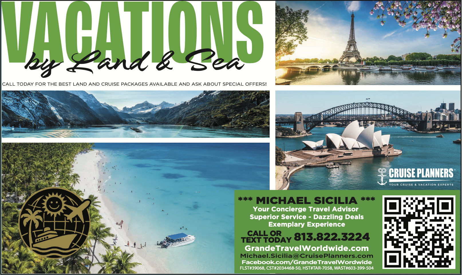 America's Favorite Coupon Book ad for GrandeTravelWorldwide.com — Budget Friendly, Concierge Travel Advisors (Vacations by Land or Sea)