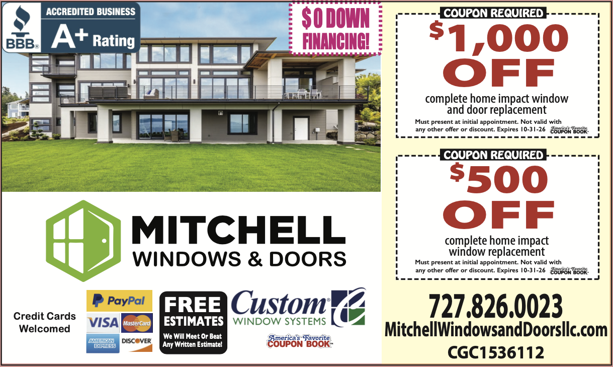 America's Favorite Coupon Book ad for Mitchell Windows & Doors