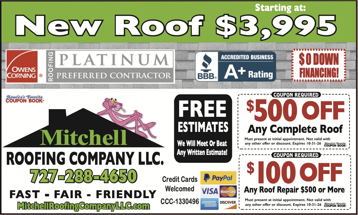 America's Favorite Coupon Book ad for Mitchell Roofing Company LLC