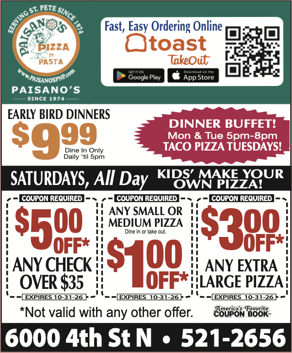 America's Favorite Coupon Book ad for Paisano's Pizza 'n Pasta