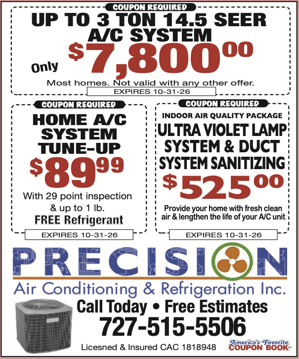 America's Favorite Coupon Book ad for Precision Air Conditioning & Refrigeration Inc.