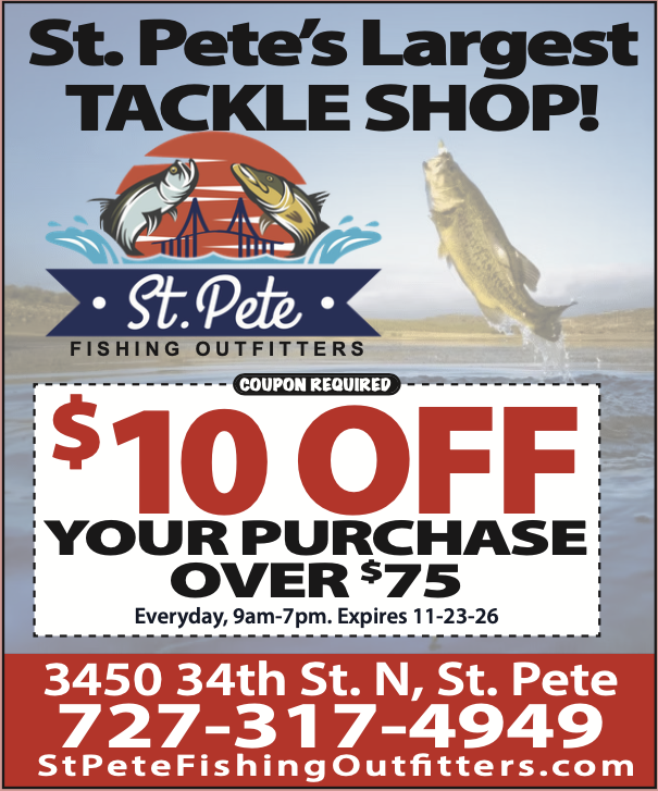 America's Favorite Coupon Book ad for St. Pete Fishing Outfitters — $10 Off