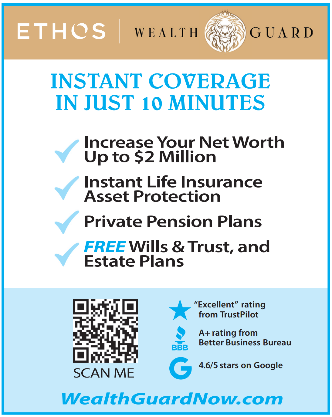 Past ad for Wealth Guard / Ethos Life Insurance